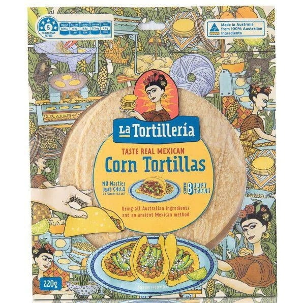 La Tortilleria 16cm Corn Tortillas (8 in a pack 220g) X 12 La Tortilleria 16cm Corn Tortillas (8 in a pack 220g) X 12